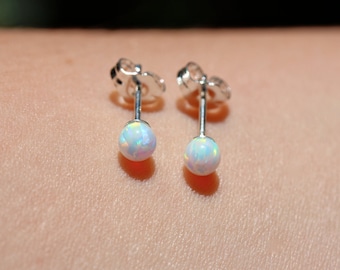 Tiny Opal Ball Earrings: Sparkly Dot Sterling Silver Studs, Flashy Posts 925