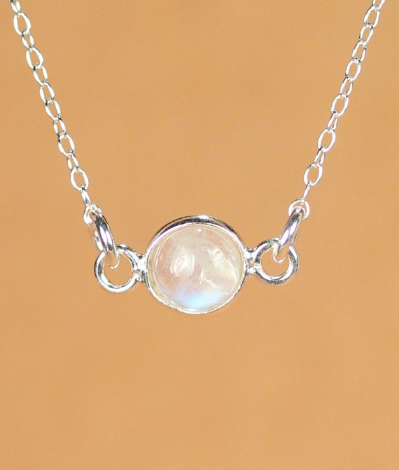 Moonstone Necklace: Horizontal June Birthstone, Dainty Sterling Silver Chain