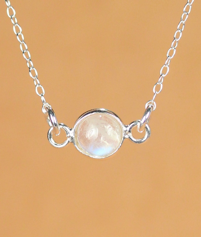 Moonstone necklace silver moonstone june birthstone rainbow moonstone a silver bezel set moonstone on a sterling silver chain image 3