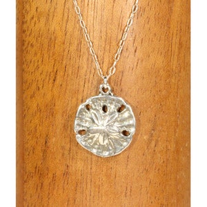 Sand dollar necklace, beach necklace, summer, sea star jewelry, gold sand dollar necklace, a sterling silver sand dollar on a silver chain image 2