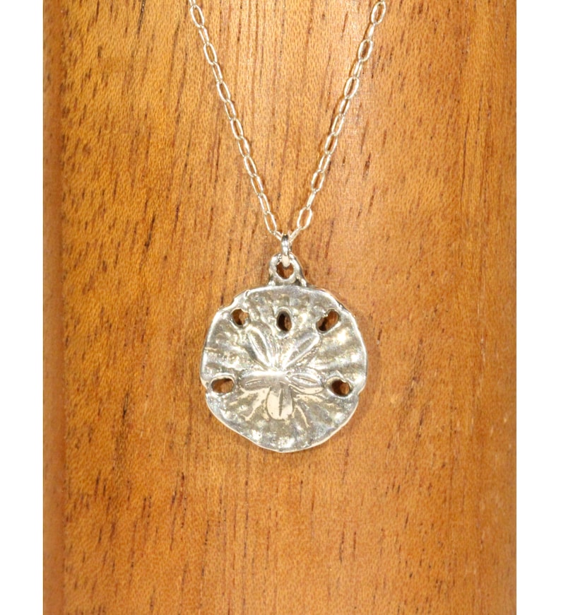 Sand dollar necklace, beach necklace, summer, sea star jewelry, gold sand dollar necklace, a sterling silver sand dollar on a silver chain image 2