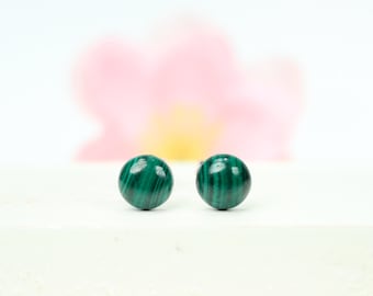 Malachite earrings - malachite studs earrings - stud earrings - dot earrings - simple stud earrings - green earrings - teardrop earrings