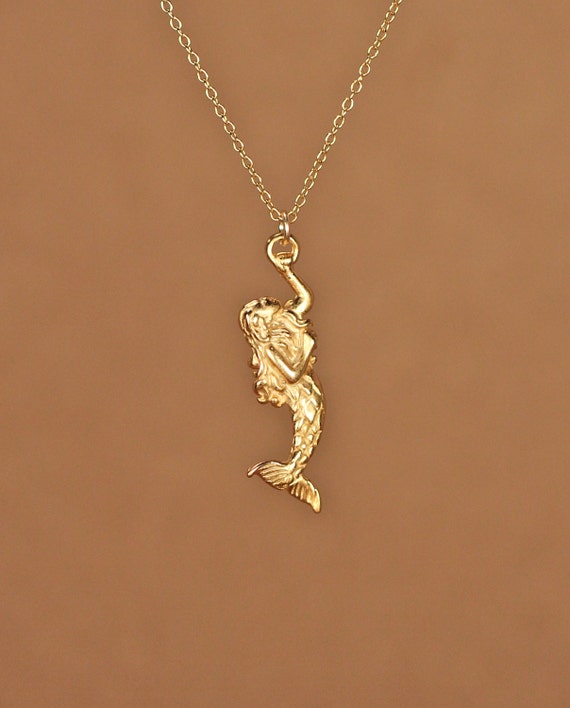 Mermaid necklace, gold mermaid pendant, sea princess, beach jewelry, a 14k gold vermeil mermaid on a 14k gold filled chain