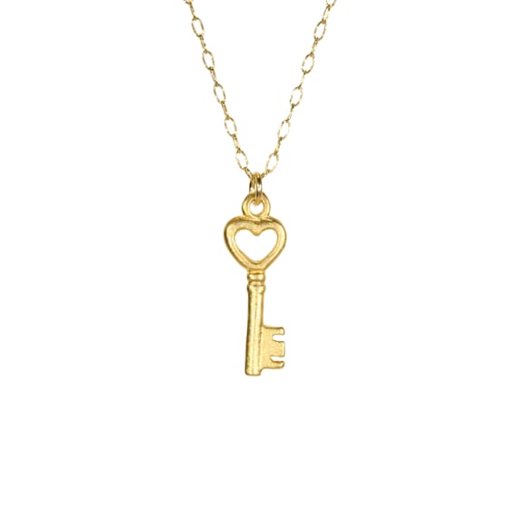Gold key necklace, key to my heart, tiny key necklace, heart key lock, a dainty 14k gold vermeil skeleton key on a 14k gold filled chain