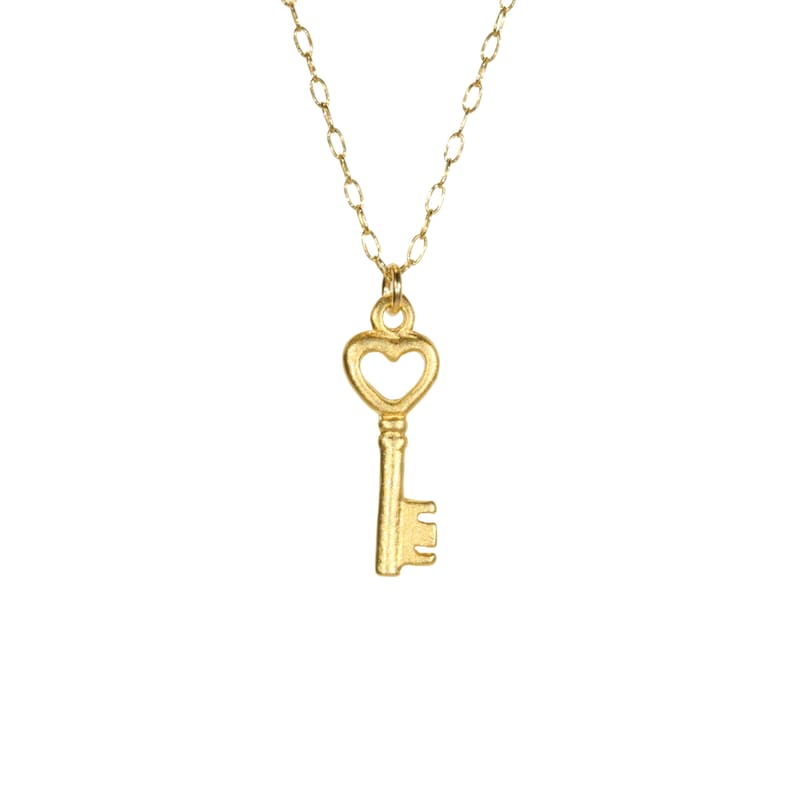 Collar "Llave de mi corazón", colgante de esqueleto pequeño, cadena delicada chapada en oro de 14k. imagen 1