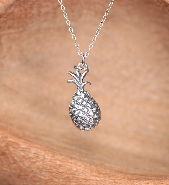 Silver pineapple necklace - tropical necklace - sterling silver pineapple necklace - fruit jewelry