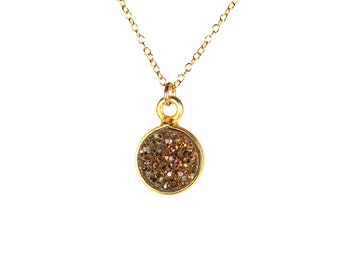 Druzy necklace, raw crystal necklace, drusy jewelry, sparkly crystal necklace, a gold bezel druzy on a 14k gold filled chain