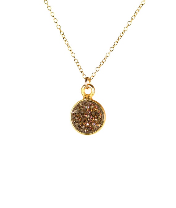 Druzy necklace, raw crystal necklace, drusy jewelry, sparkly crystal necklace, a gold bezel druzy on a 14k gold filled chain