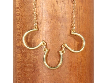 Triple Horse Shoe Necklace, Family Necklace, Luck Charm Pendants, 14K Gold Filled Chain