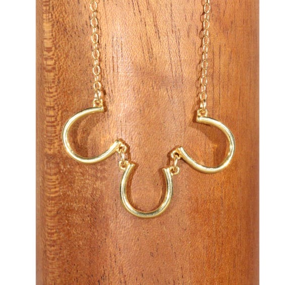 Triple Horse Shoe Necklace, Family Necklace, Luck Charm Pendants, 14K Gold Filled Chain
