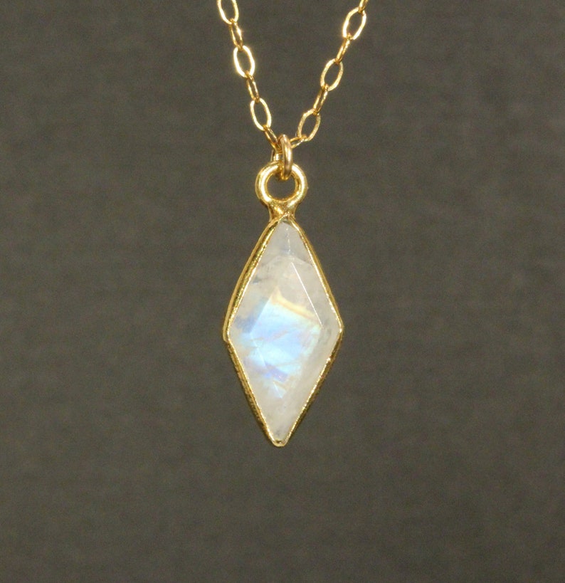 Moonstone necklace, rainbow moonstone pendant, June birthstone necklace, gold bezel moonstone kite, 14k gold filled necklace image 2