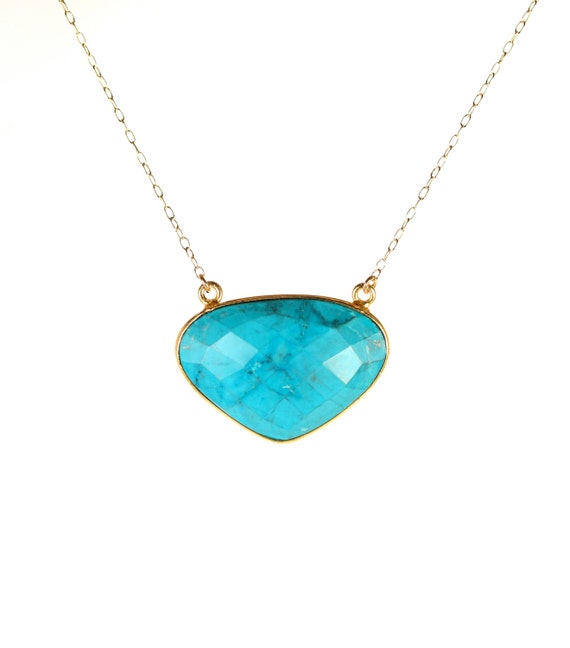 Turquoise necklace - triangle necklace - statement necklace - a gold vermeil lined turquoise cabochon on a 14k gold filled chain - SALE!