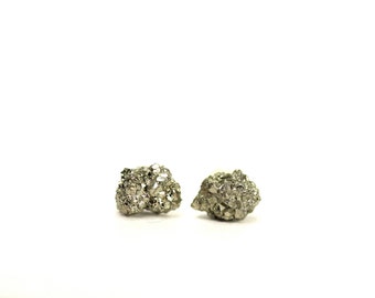 Pyrite earrings, crystal earrings, raw pyrite stud earrings, rock studs, fools gold, bought crystal pyrite studs, raw crystal earrings