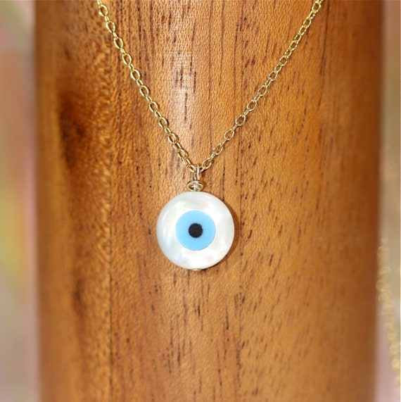 Evil eye necklace, amulet necklace, nazar necklace, maloccio pendant, energy protection, blue eye necklace, 14k gold filled chain