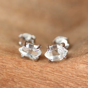 Herkimer diamond earrings - silver prong set earrings - raw quartz earrings - quartz stud earrings - double terminated quartz earrings