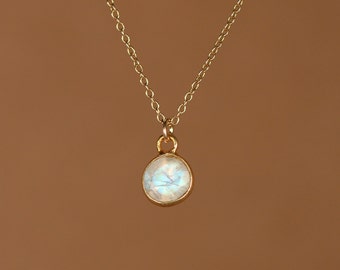 Moonstone necklace - gold moonstone - june birthstone - tiny moonstone - a 14k gold vermeil bezel set moonstone on a 14k gold filled chain