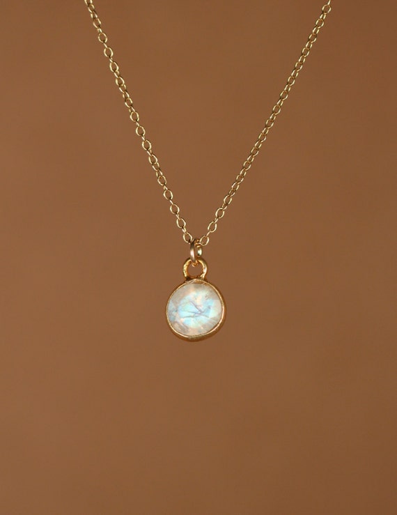 Moonstone necklace - gold moonstone - june birthstone - tiny moonstone - a 14k gold vermeil bezel set moonstone on a 14k gold filled chain