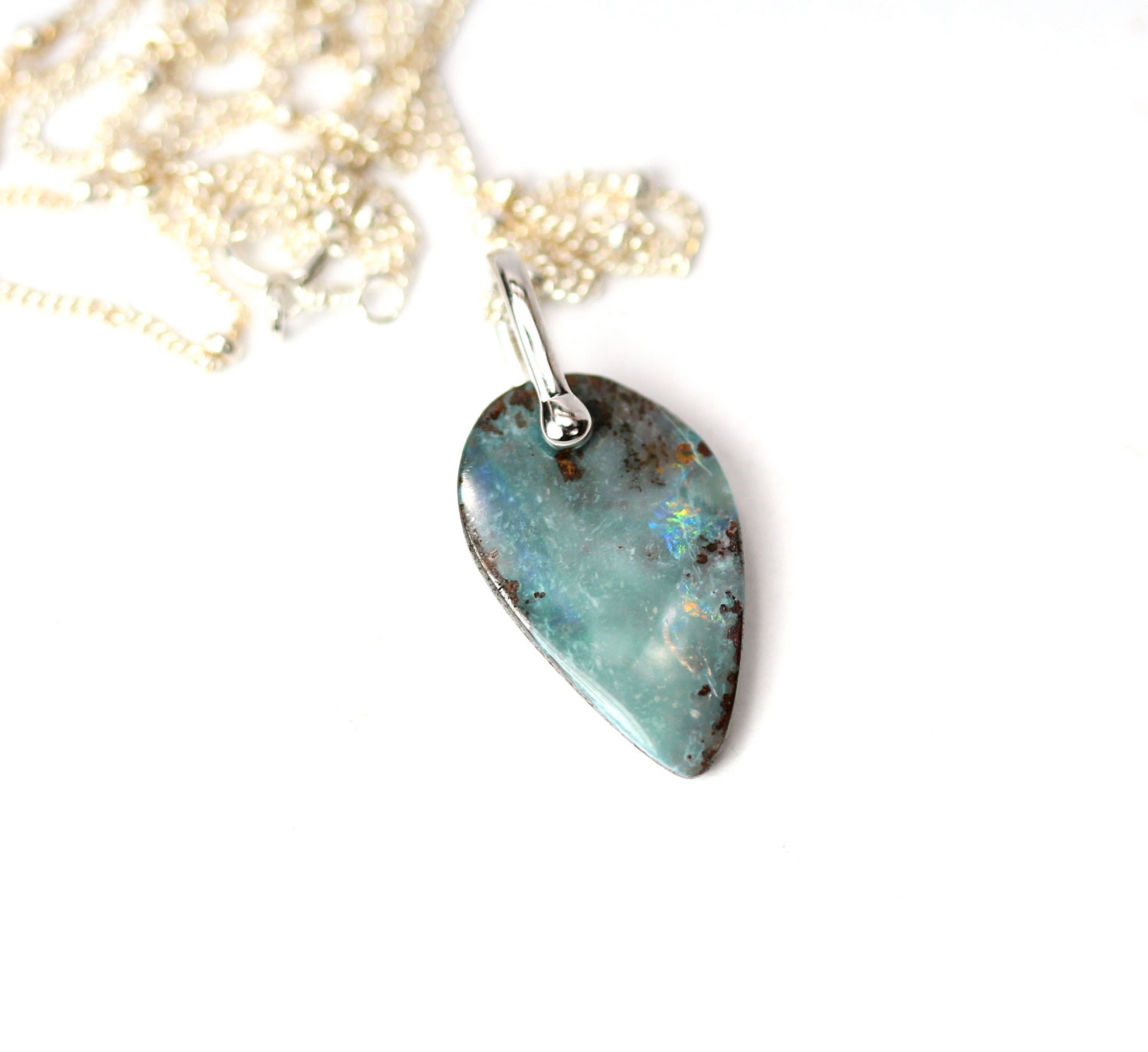 Boulder opal necklace fine jewelry opal silver necklace | Etsy