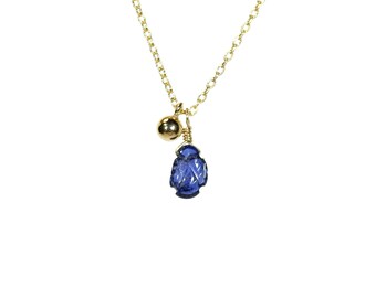 Sapphire necklace, blue crystal necklace, tiny necklace, blue sapphire, September birthstone, something blue, 14k gold filled chain