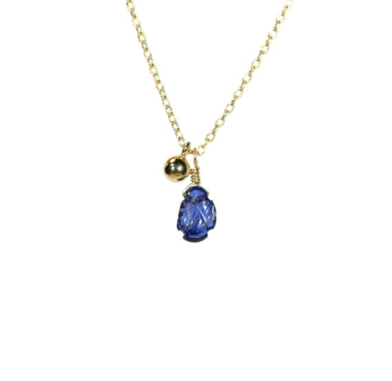 Sapphire necklace, blue crystal necklace, tiny necklace, blue sapphire, September birthstone, something blue, 14k gold filled chain