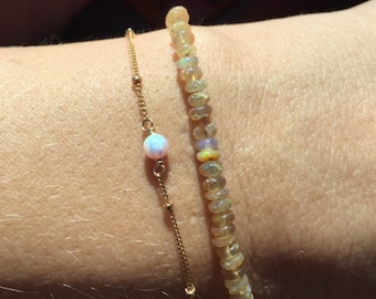 Opal bead bracelet - satellite bracelet - dew drops - a tiny opal bead on a 14k gold filled satellite chain
