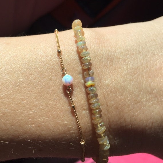 Opal bead bracelet - satellite bracelet - dew drops - a tiny opal bead on a 14k gold filled satellite chain