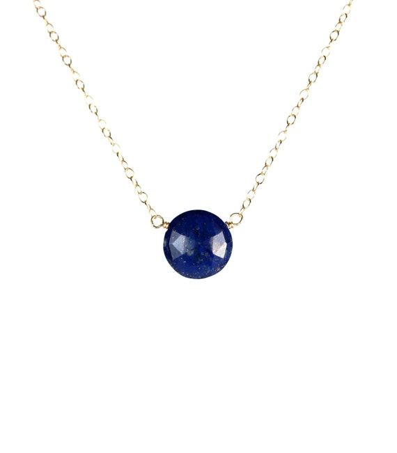 Lapis Lazuil necklace, circle necklace, December birthstone, blue gemstone pendant, disc necklace, dainty 14k gold filled chain