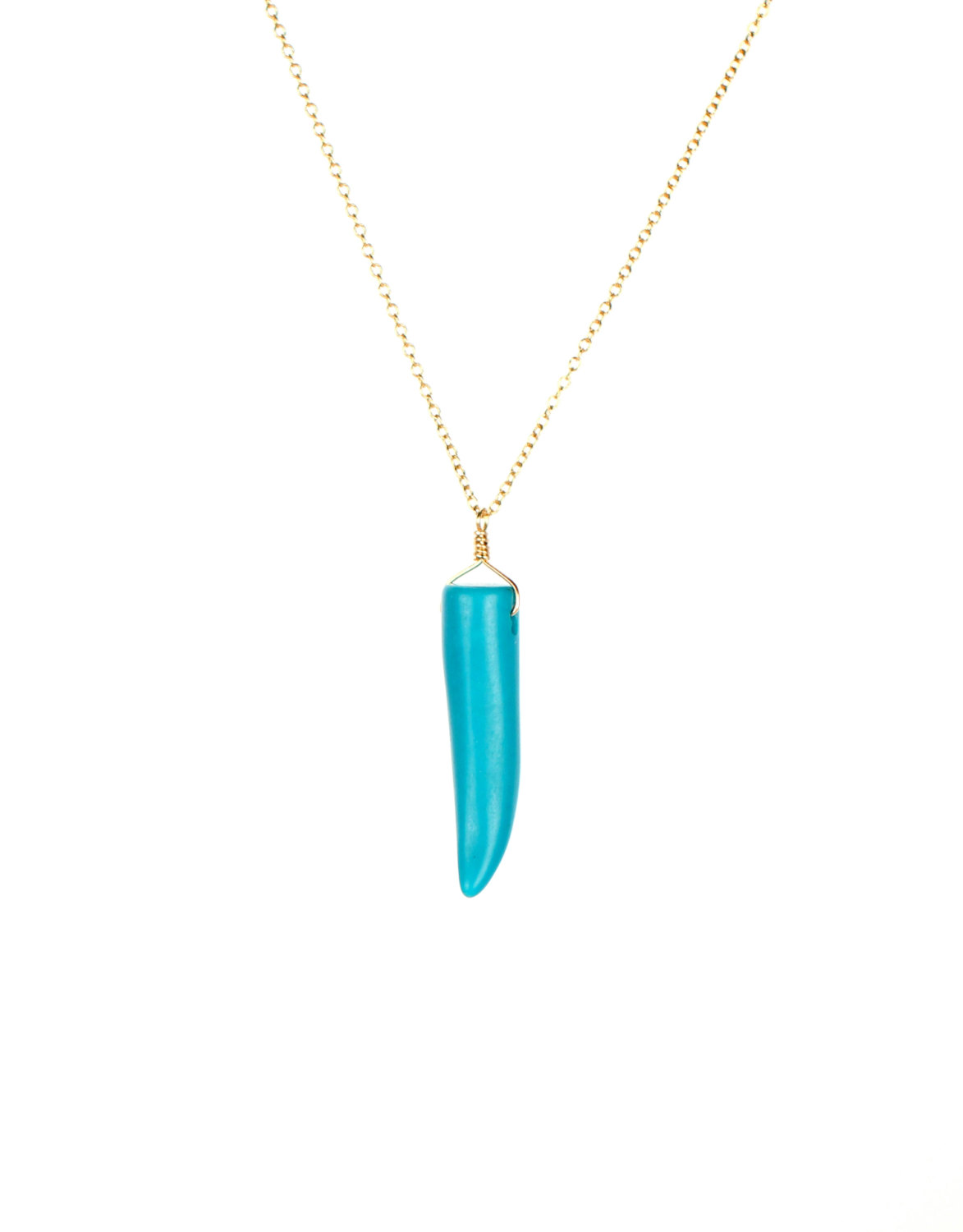 Turquoise necklace - horn necklace - turquoise - spike - a wire wrapped turquoise tusk hanging from a 14k gold vermeil chain