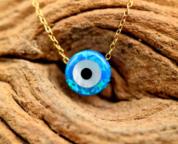 Evil eye necklace - talisman necklace - opal evil eye - nazar - protection - amulet necklace