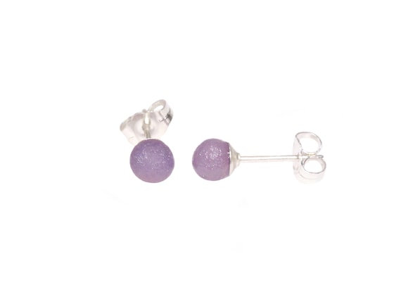 Grape agate earrings, purple earrings, tiny ball stud earring, raw crystal earrings, sterling silver earrings, dot earrings