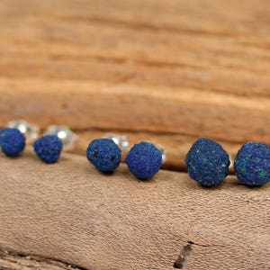 Azurite earrings - blueberry earrings - silver ball earrings - blue stone earrings - AZE1