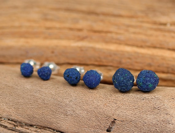 Azurite earrings - blueberry earrings - silver ball earrings - blue stone earrings - AZE1