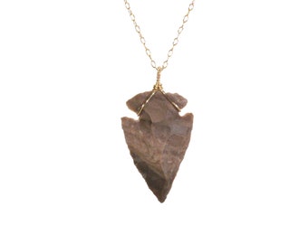 Aardekleurige agaat pijlpuntketting: 14k gold filled of sterlingzilver
