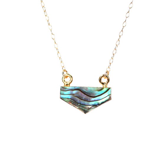 Abalone necklace - triangle necklace - geometric necklace - chevron necklace