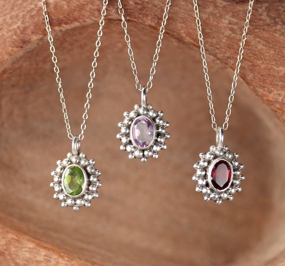 Garnet necklace - peridot necklace - amethyst necklace - crystal necklace - silver necklace - iolite necklace