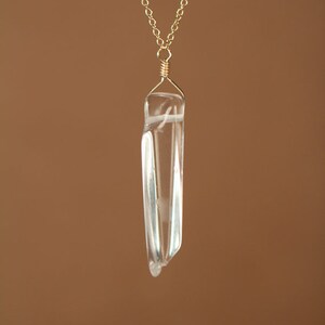 Crystal necklace quartz necklace quartz crystal a polished crystal wand wire wrapped onto a 14k gold filled or sterling silver chain image 2