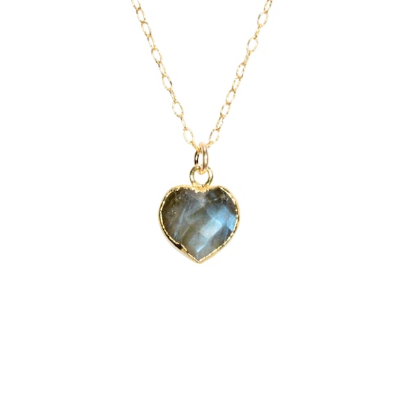 Labradorite heart necklace, healing crystal necklace, rainbow crystal, blue heart pendant, blue gemstone necklace, 14k gold filled chain