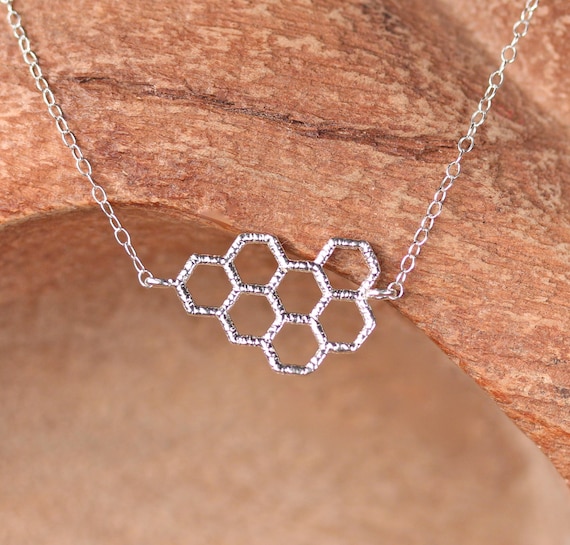 Honeycomb necklace - save the bees - silver charm necklace - bee necklace - save the planet