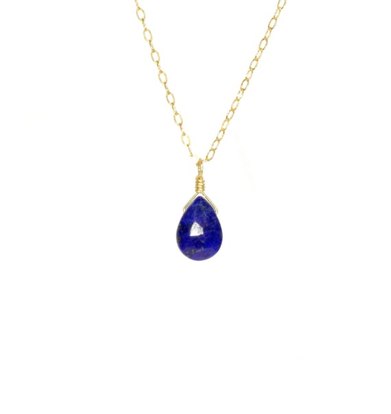 Lapis necklace, healing crystal necklace, blue gemstone necklace, bridal necklace, 14k gold filled chain, dainty necklace