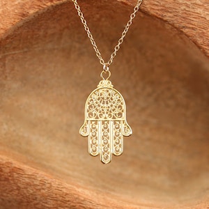 Hamsa necklace - gold hamsa charm - hand of god - amulet necklace - 14k gold filled chain