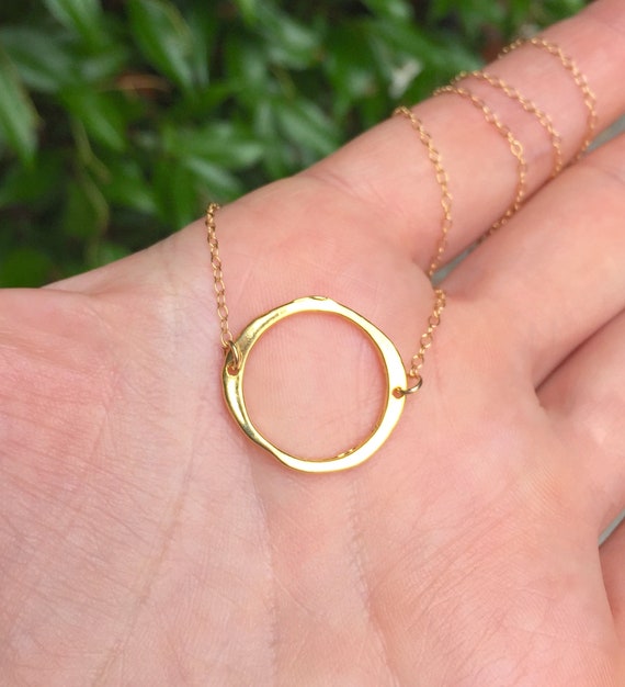 Circle necklace, gold hoop necklace, gold loop, dainty simple gold necklace, a 14k gold vermeil circle hanging from a 14k gold filled chain