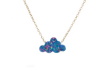 Opal Cloud Necklace: Aqua Blue Fire Opal, 14k Gold Filled Chain
