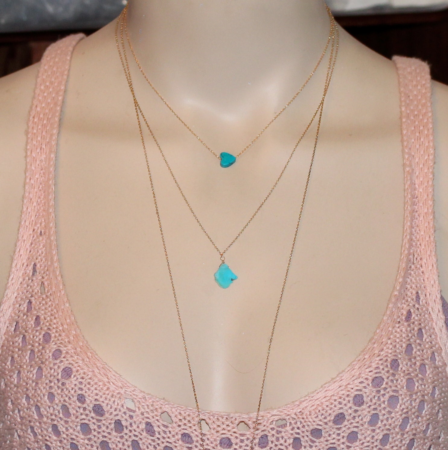 Turquoise heart necklace love necklace heart jewelry a genuine turquoise heart on a 14k