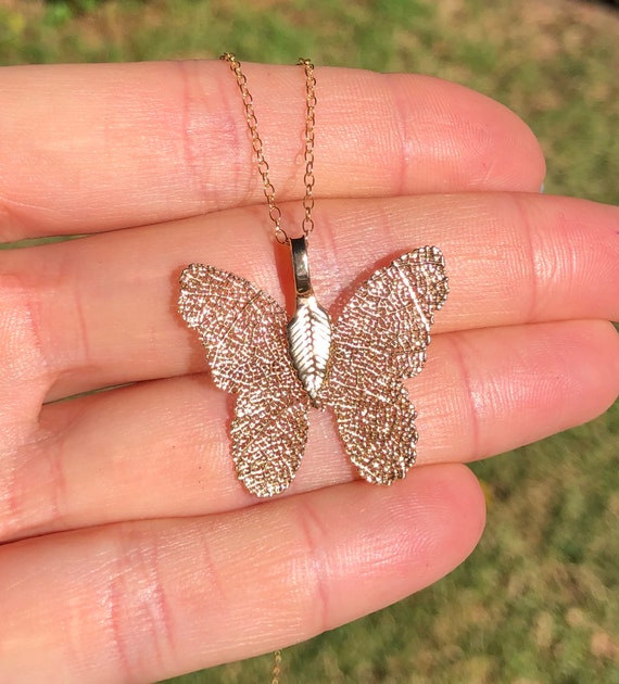 Gold Butterfly Necklace: Whimisical Monarch Leaf Pendant, 14K Gold Filled Chain