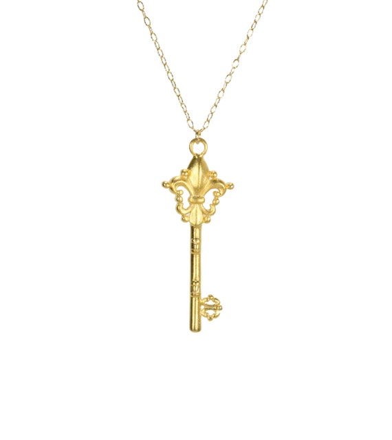 Gold key necklace, skeleton key jewelry, fancy key necklace, friendship necklace, anniversary gift, key to my heart, 14k gold filled chain