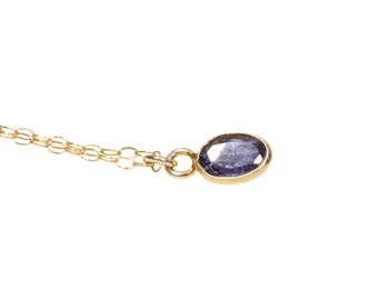 Tiny Blue Gemstone Necklace: Iolite Pendant, Third Eye Pendant, Dainty 14k Gold Filled Chain
