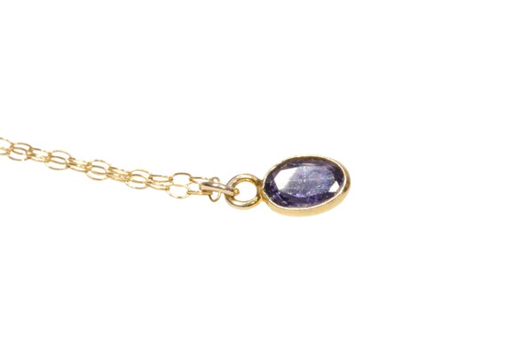 Tiny Blue Gemstone Necklace: Iolite Pendant, Third Eye Pendant, Dainty 14k Gold Filled Chain