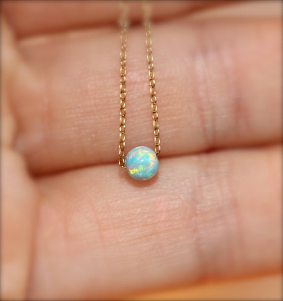 Opal necklace - tiny dot necklace - opal bead necklace - everyday necklace - green opal - a tiny opal bead on a 14k gold vermeil chain