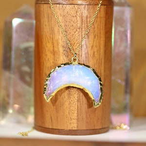 Crescent necklace / double horn necklace / opalite necklace / moon necklace / crystal necklace