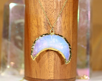 Crescent necklace / double horn necklace / opalite necklace / moon necklace / crystal necklace